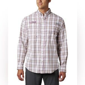 Columbia x NCAA PFG Super Tamiami Long-Sleeve Shirt – LSU Plaid 🐯✨
